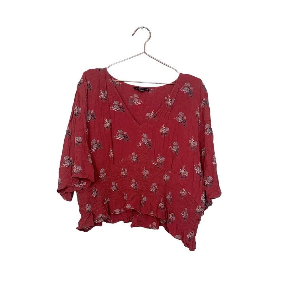 American Eagle Floral Ruched V-Neck Crop Top - XXL
